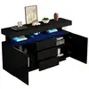 Image de Buffet 2 porte(s) 3 tiroir(s) - 140 cm noir led panneau de particules buffet noir