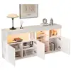 Image de Buffet 3 porte(s) 0 tiroir(s) - 155,5 cm blanc led panneau de particules buffet blanc