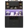Image de Buffet de cuisine 6 portes 2 tiroirs - 120 cm noir led mdf buffet de cuisine noir