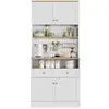 Image de Buffet de cuisine 4 portes 2 tiroirs - 80 cm blanc+naturel mdf buffet de cuisine bicolore