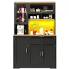 Image de Buffet de cuisine 5 portes 1 tiroir - 104 cm noir led mdf buffet de cuisine noir