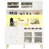 Image de Buffet de cuisine 5 portes 4 tiroirs - 145 cm blanc led mdf buffet de cuisine blanc