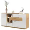 Image de Buffet 2 porte(s) 4 tiroir(s) - 160 cm naturel+blanc led mdf buffet bicolore