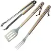 Image de Set 3 Ustensiles Barbecook   Pince, Spatule et Fourchette à Manche en Bois