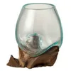 Image de Vase Verre Et Pied Bois Recyclé Azura - H 13cm