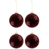 Image de Lot De 4 Boules De Noël "fleurs Velours" 12cm Rouge