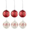 Image de Lot De 6 Boules De Noël "flocons De Neige" 8cm Blanc & Rouge