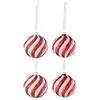 Image de Lot De 4 Boules De Noël "lignes" 8cm Rouge & Blanc