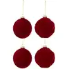 Image de Lot De 4 Boules De Noël Velours "caro" 10cm Rouge