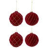 Image de Lot De 4 Boules De Noël Velours "caro" 10cm Rouge & Or