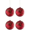 Image de Lot De 4 Boules De Noël Fleurs "rosaline" 12cm Rouge
