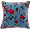 Image de Coussin Déco En Velours "oiseaux Fleurs" 45x45cm Bleu