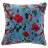 Image de Coussin déco en velours oiseaux fleurs 45x45cm bleu 51979