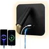 Image de Applique murale 2 en 1 lampe de chevet ronde réglable avec ports USB C et A 3000 K fixation murale (noir)