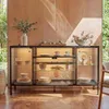 Image de Buffet vitré FUFU&GAGA avec 4 portes et compartiments éclairage LED 3 couleurs intégré verre trempé 140x40x80 Salon et Chambre