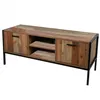 Image de Meuble Tv Télévision Métal Noir Et Bois 2 Portes + 2 Étagères