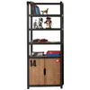 Image de Bibliothèque Alex - Vipack - Pin massif et MDF - 3 étagères et 1 petite armoire - Laqué noir et teinté brun