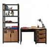 Image de Ensemble Bureau Et Bibliothèque Pin Massif Foncé Et Noir Alex