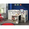 Image de Lit mezzanine 90x200 cm + bureau + bibliothèque + commode - PINO - Blanc - Avec tiroirs - Bois massif