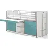 Image de Lit Combiné 90x200 Avec Sommier 1 Bureau 3 Tiroirs Bois Blanc Et Turquoise Bonny