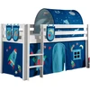 Image de Lit Mezzanine 90x200 Avec Tente Tunnel Et 3 Pochettes Astra Pin Massif Blanc Pino