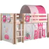 Image de Lit Mezzanine 90x200 Avec Tente Tunnel Et 3 Pochettes Princesse Pin Massif Clair Pino