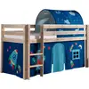 Image de Lit Mezzanine 90x200 Avec Tente Et Tunnel Astra Pin Massif Clair Pino