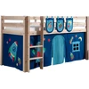 Image de Lit Mezzanine 90x200 Avec Tente Et 3 Pochettes Astra Pin Massif Clair Pino