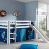 Image de Lit surélevé 90x200 cm avec toboggan blanc décor fusée - PINO