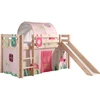 Image de Lit Toboggan 90x200 Avec Tente Tunnel Et 3 Pochettes Printemps Pin Massif Clair Pino