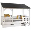 Image de Lit Cabane Avec Tiroir Lit Mila 90x200   Pin Massif Blanc & Toit Noir