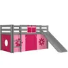 Image de Lit mi-hauteur Astrid gris avec toboggan et tente fleurs - Vipack