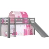 Image de Lit Toboggan 90x200 Avec Tente Tunnel Et 3 Pochettes Princesse Pin Massif Gris Pino