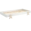 Image de Lit 90x200 Pin Massif Blanc Et Bois Clair Fernando