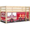 Image de Lit Mezzanine 90x200 Avec Tente Camion Pompier Pin Massif Clair Pino
