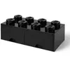 Image de LEGO Boîte de Rangement Brique 8 Plots avec 2 Tiroirs Noire   Organiseur Empilable Jouets et Bureau