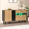 Image de Buffet   URBAN MEUBLE   4 portes avec éclairage LED et vitrines   Style bois et noir   Pieds inclinés   140x41x78 5 cm