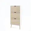 Image de Meuble A Chaussures - Blanc / Chene - 12 Paires - Pietement Évasé En Bois Massif - 70,2 X 23,9 X 138,9 Cm Aro