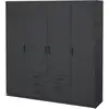 Image de Armoire - Décor Gris Anthracite - 4 Portes + 3 Tiroirs - L 195,5 X P 49,6 X H 200,4 Cm
