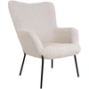 Image de Fauteuil Lounge Glasgow   Tissu Bouclette Blanc & Piétement En Métal Noir