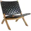 Image de Chaise pliante pérouse - cuir noir avec pieds en teck 1101295