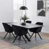 Image de Table à manger Hennie 200x100 cm avec plateau noir en céramique et pieds croisés en métal noir mat.