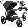Image de Moby-System Poussette 3 Roues Pliable jusquà 15 kg Tourne Facilement Bandes Réfléchissantes Ceinture à 5 Points- Noir