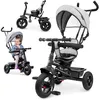 Image de Tricycle Evolutif Enfant Gris- Hypermotion- 1 à 20 kg Vélo Bébé avec Poignée Poussoir Pédales Siège Réversible Panier Sac
