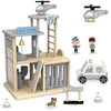 Image de Poste De Police Bois Avec Accessoires, Jeux D'imitation Enfant, Voiture De Police, Hélicoptère