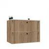 Image de TIGO - Meuble sous lavabo 2 tiroirs chêne façade rainurée 80x45.5x57 + lavabo