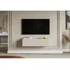 Image de Meuble TV mural avec façades à lamelles rainurées   VELDIO   100 cm   beige gris