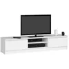Image de Meuble TV pour salon AKORD Blanc 160 cm 2 portes façade Blanche 2 étagères 160x40x33 cm