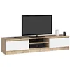 Image de Meuble TV pour salon AKORD Chêne Sonoma 160 cm 2 portes façade Blanche 2 étagères 160x40x33 cm