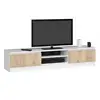 Image de Meuble Tv Pour Salon Akord Blanc 160 Cm 2 Portes Façade Chêne Sonoma 2 Étagères 160x40x33 Cm